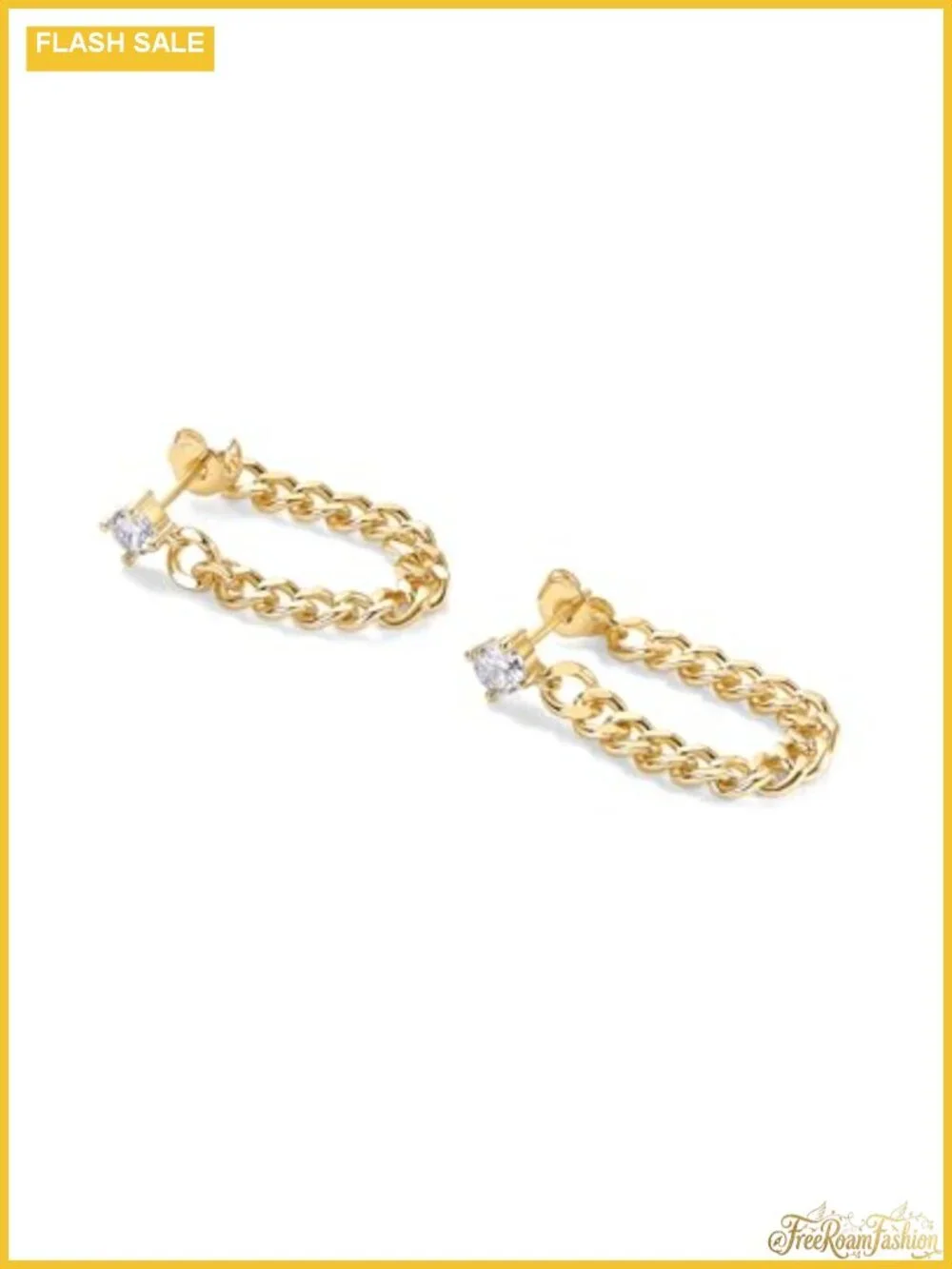 18K Gold Plated Dangle Chain Earrings Cubic Zirconia Studs for Women